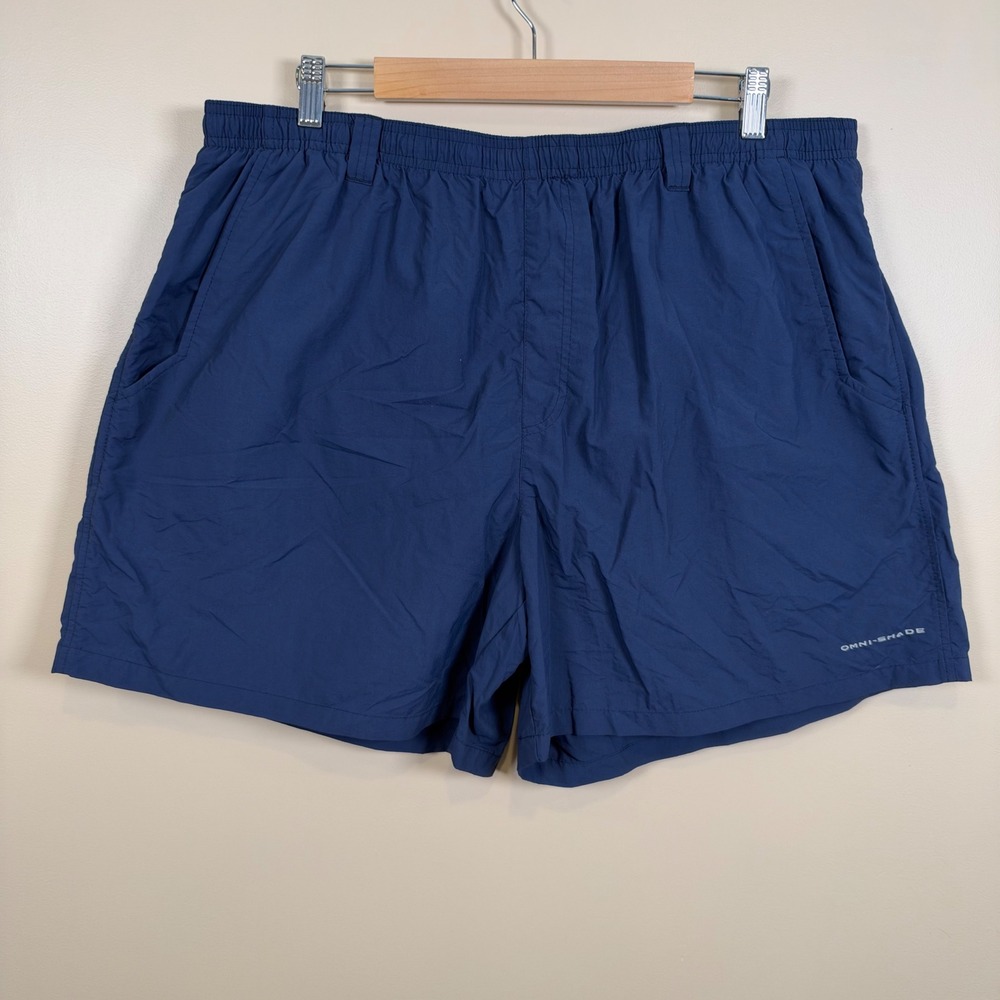 Columbia PFG Omni-Shade Shorts Mens XXL Blue Relaxed Mesh Lined Cargo Drawstring